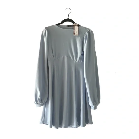 Boohoo | Dresses | Boohoo Womens Bust Detail Blouson Long Sleeve Skater  Dress Baby Blue 8 | Poshmark